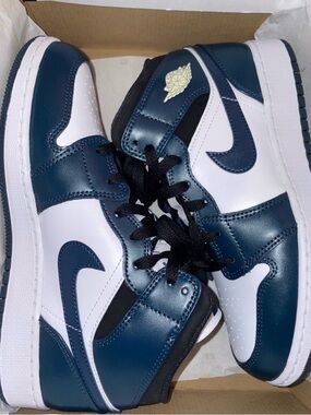 Nike Air Jordan 1 Mid Navy Blue & White Sneakers